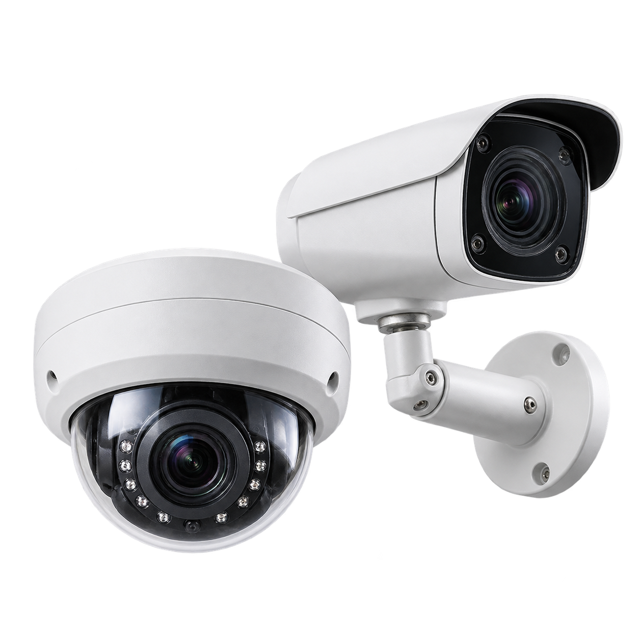 현장 감시용 돔 카메라와 고정형 CCTV
